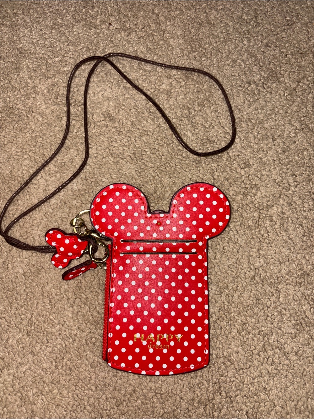 Kids Red Polka Dot Mouse Ears Crossbody Card Holder